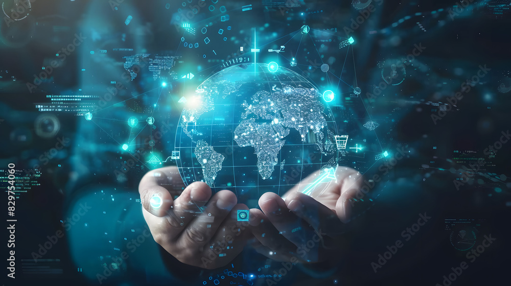 Poster communication technology for internet business. global world network and telecommunication on earth 