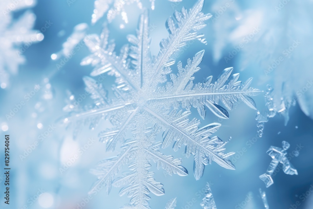 Aufkleber a snowflake is frozen in a blue sky. the snowflake is the main focus of the image, and it is the mos