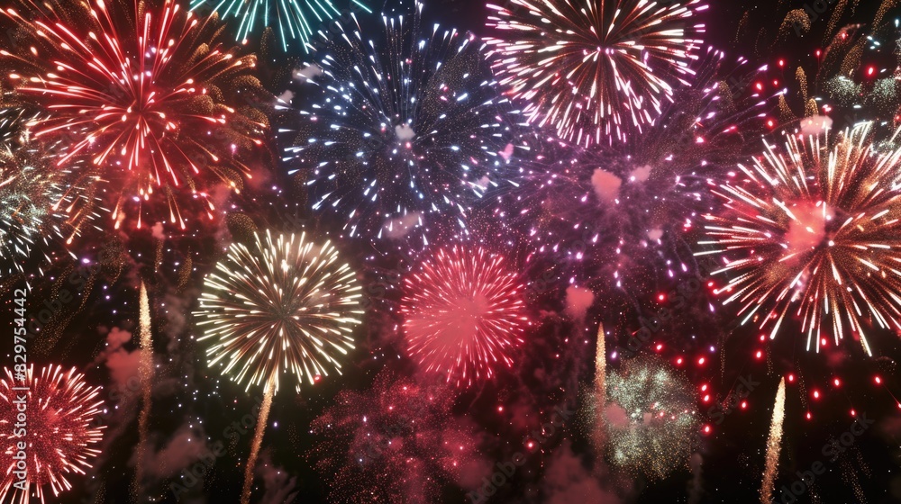 Poster a fireworks display with many different colored fireworks