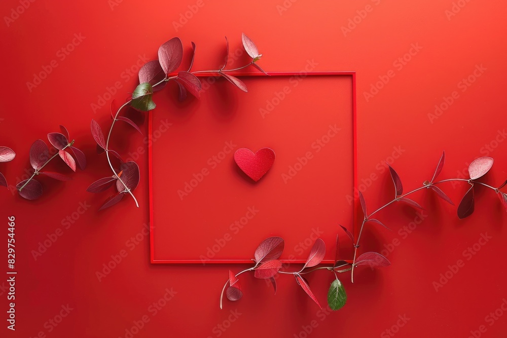 Aufkleber a red frame with a heart in the middle and red leaves surrounding it
