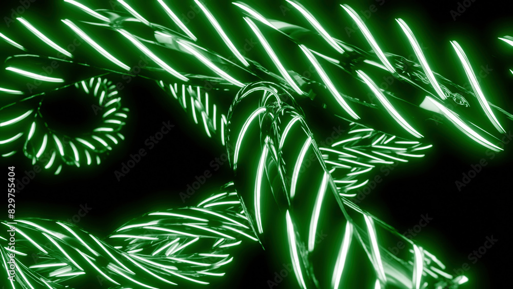 Poster swirling neon lines in dark space. design. cyber harnesses with neon lines in space. moving neon lin