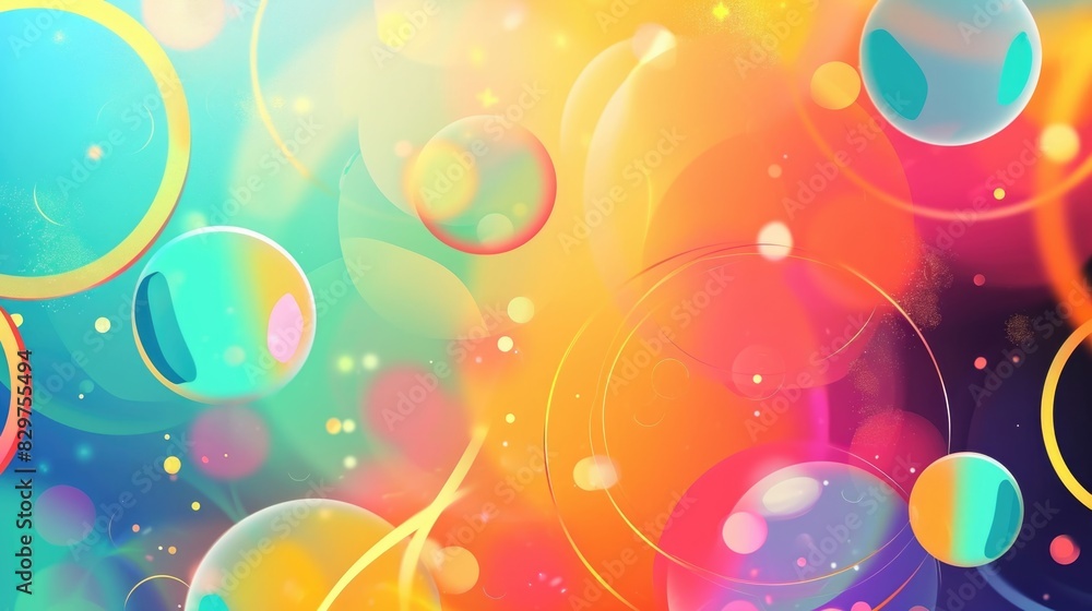 Poster a colorful background with many circles and a few squares. the circles are of different sizes and co