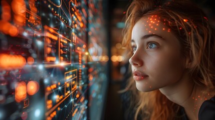 Innovative Businesswoman Interacting with Holographic Globe A Glimpse into the Future of Global Communication