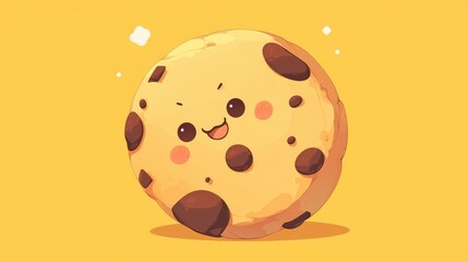 Fototapeta premium Meet our adorable cartoon character a kawaii 2d chocolate chip cookie with a quirky expression sure to bring a smile to your face This cute and cheerful cookie is simply irresistible