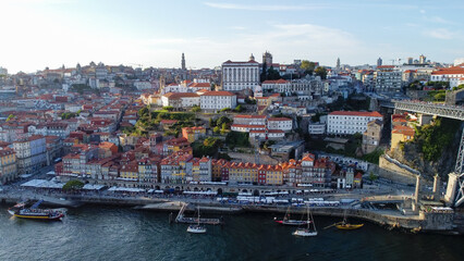 Obraz premium Old town of Porto at river Douro, Portugal aerial photo 10 may 2024