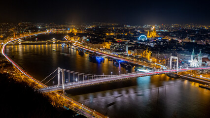 Fototapeta premium Aerial night view of Budapest cityscape.