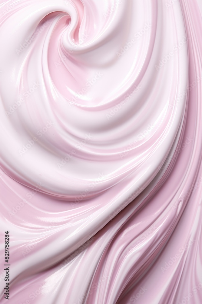 Poster a pink swirl of cream is the main focus of this image. the texture of the cream is smooth and flowin