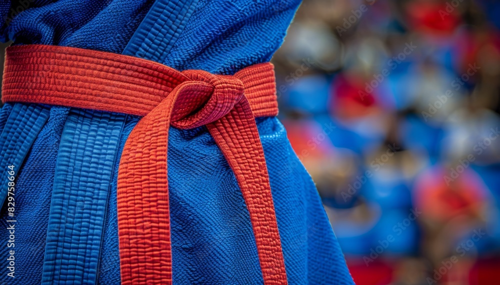 Poster dynamic karate uniform in kata performance at summer olympics, focusing on technique and form