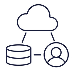 Data source line icon. Cloud, database and user logo for web and mobile. Information Technology and Software Computing concept. Symbol on white background. Editable vector stroke. Pixel Perfect.
