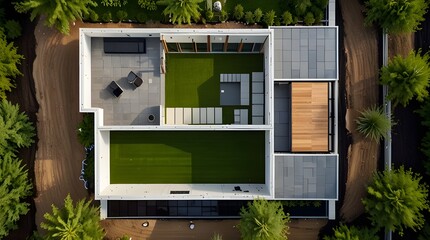 Aerial view of a modern home with solar panels and a huge pool, complete with immaculate landscapinghigh quality aerial drone picture of ultra modern house, villa with great, wonderful garden und beau