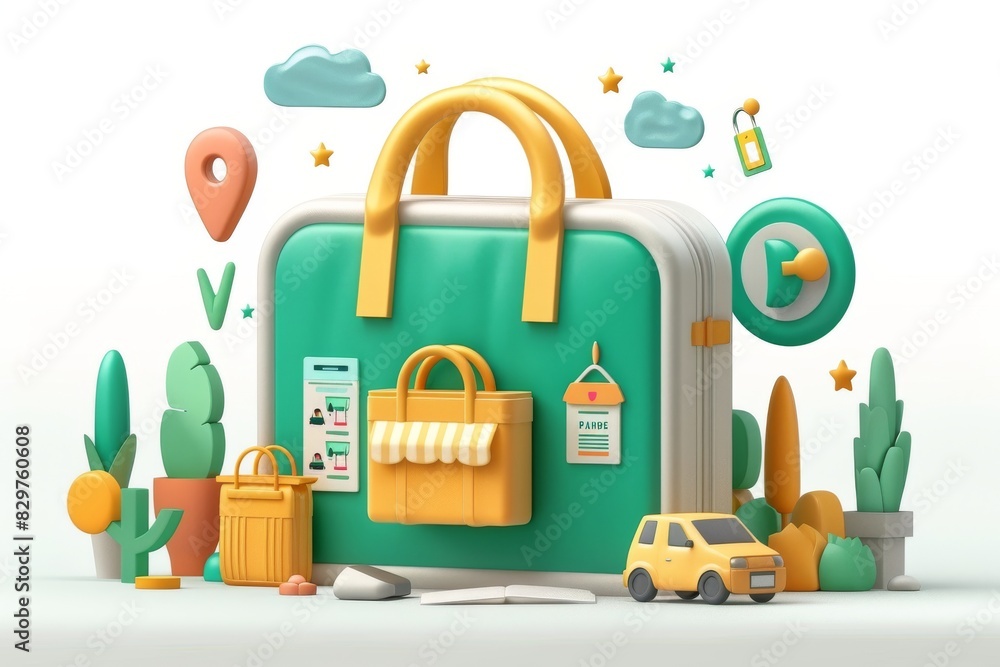 Poster secure online shopping concept with a lock and various icons, illustrating digital transactions and 