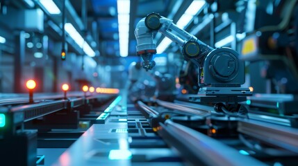 Factory AI system adjusts production rates to match market demand fluctuations in real-time, Created with Generative AI.