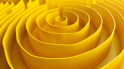 Abstract folded paper effect. Bright colorful yellow background. Maze made of paper. 3d rendering. Generative AI.