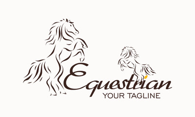 vector horse two equestrian jumping line art