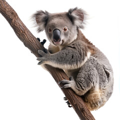 Obraz premium Male Koala Climbing Branch Isolated On White Background