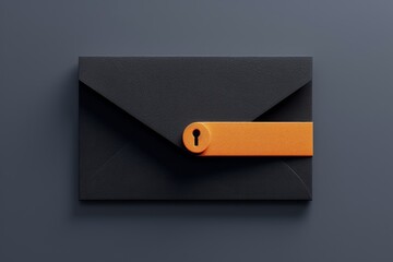 Black envelope with an orange lock, emphasizing secure communication and data protection in a modern, minimalist design.