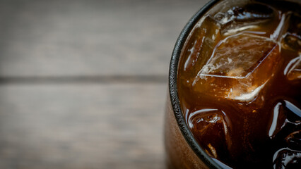 Ice americano coffee in a tall glass with ice cubes, Americano coffee or iced coffee without milk...