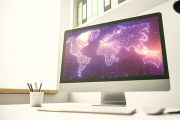 Fototapeta premium Abstract creative world map on modern laptop screen, international trading concept. 3D Rendering