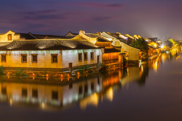 Tourist village of Wu Zhen by night, Zhejiang province China
