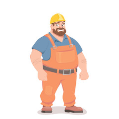 Vector image: construction worker in orange overalls. The character is ideal for construction-related projects. His professional appearance and colorful uniform make him an eye-catcher.