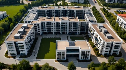 Smart city, landscape city centre with many building, airplane is flying in the sky and people walking, running in park.Panoramic view of town square in Dallas, Georgia, after sunsetAerial panorama.