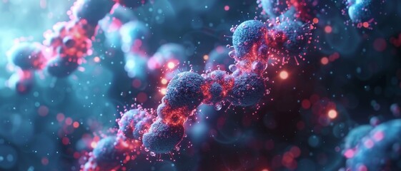 Abstract background of glowing blue and red cells.