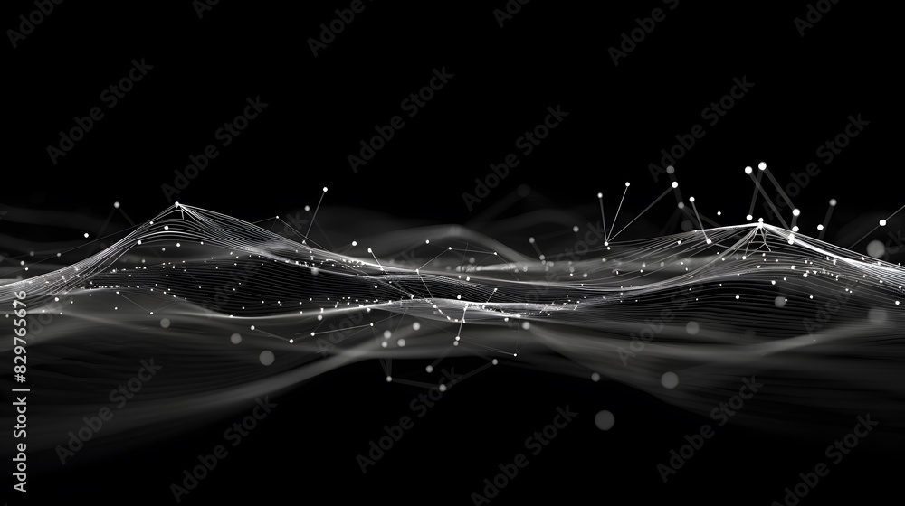 Poster abstract lines with dots over dark background. connecting or big data concept. generative ai.