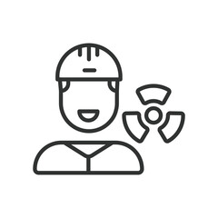 Nuclear engineering, in line design, green. Nuclear, Engineering, Reactor, Atomic, Energy, Power, Radiation on white background vector. Nuclear engineering editable stroke icon.