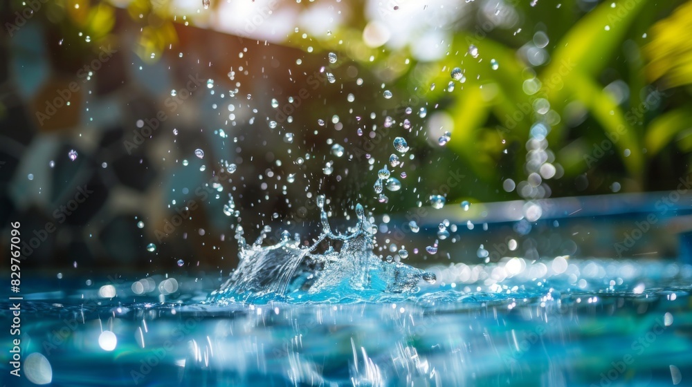 Leinwandbilder a refreshing splash of water droplets falling into a crystal-clear pool, creating a serene and tranq