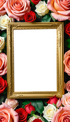 Picture frames flower with beautiful patterns surrounded by pink,red and white roses, bright and beautiful, for Valentine's Day, important holidays Various festivals for lovers, friends. family.High q