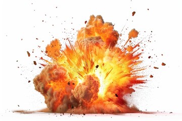 Photo of A powerful explosion isolated on white background, detailed illustration.