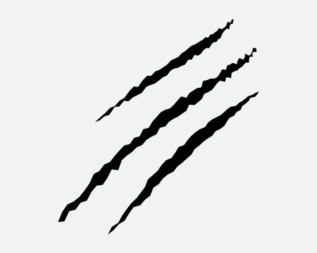 Claws scratches, animal monster mark design element, tattoo and decor for halloween. Black vector silhouette.