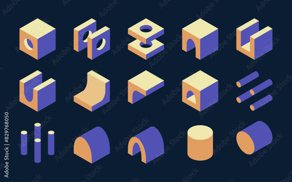 Poster set of architectural isometric blocks