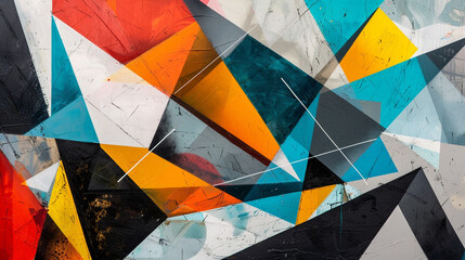 Fototapeta premium Geometric shapes arranged in a captivating composition, rendered with expressive brushstrokes in an oil painting fashion.