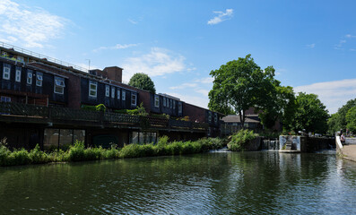 London - 06 04 2022: View of the Old Ford Lock in Victoria Park near Sewardstone Rd