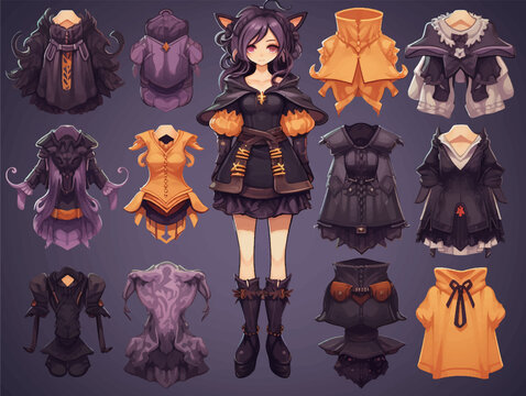 Anime manga cartoon characters for animation, motion graphic. Parts of body, eight emotions, many parts of hands. Cute character set clothes costume