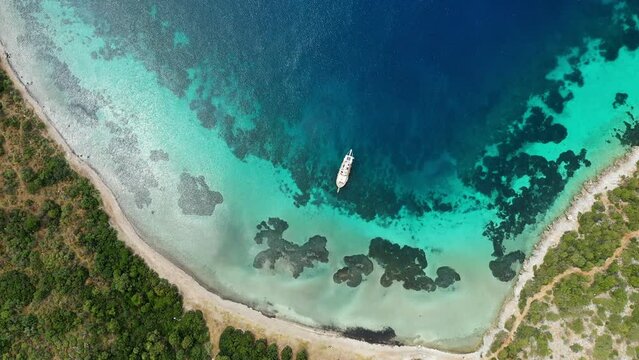 Scenery lagoon with boat. Sea holiday