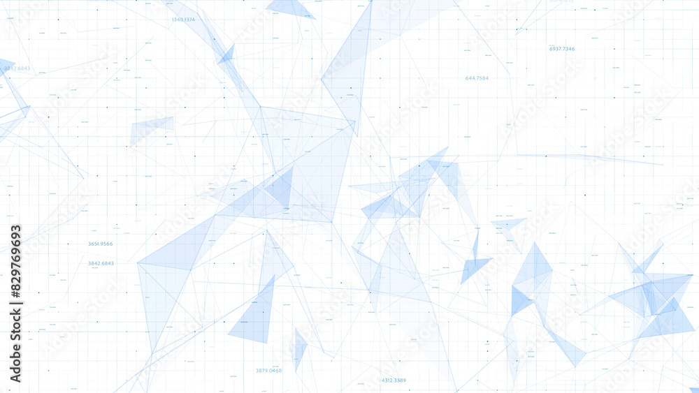 Poster blue digital business lines, dots and triangle shapes with numerical data on white illustration back