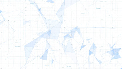 Fototapeta premium Blue digital business lines, dots and triangle shapes with numerical data on white illustration background.