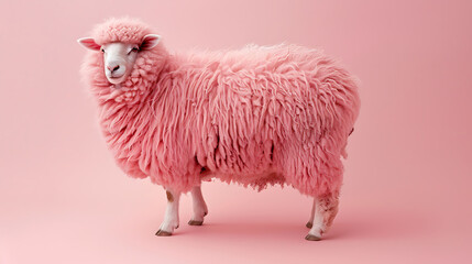 Fototapeta premium Cute pink sheep The cuteness of animals with beautiful fur and the ability to bring many benefits to the world