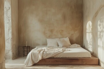 The bedroom has a spacious bed and a big window for natural light
