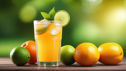 Summer refreshing cocktail with fruits. In summer on the terrace.