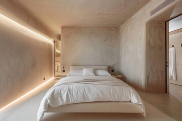 The bedroom has a spacious bed and a big window for natural light