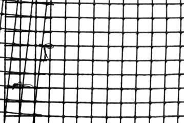 The texture of the metal mesh on a white background. Torn steel, metal mesh with holes