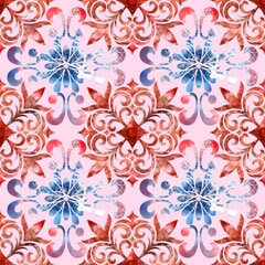 Vibrant Red and Blue Floral Pattern on Pink