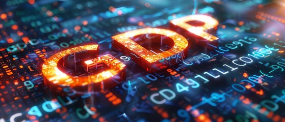 Digital representation of GDP with financial data. Useful for economics, finance, and business presentations or articles.