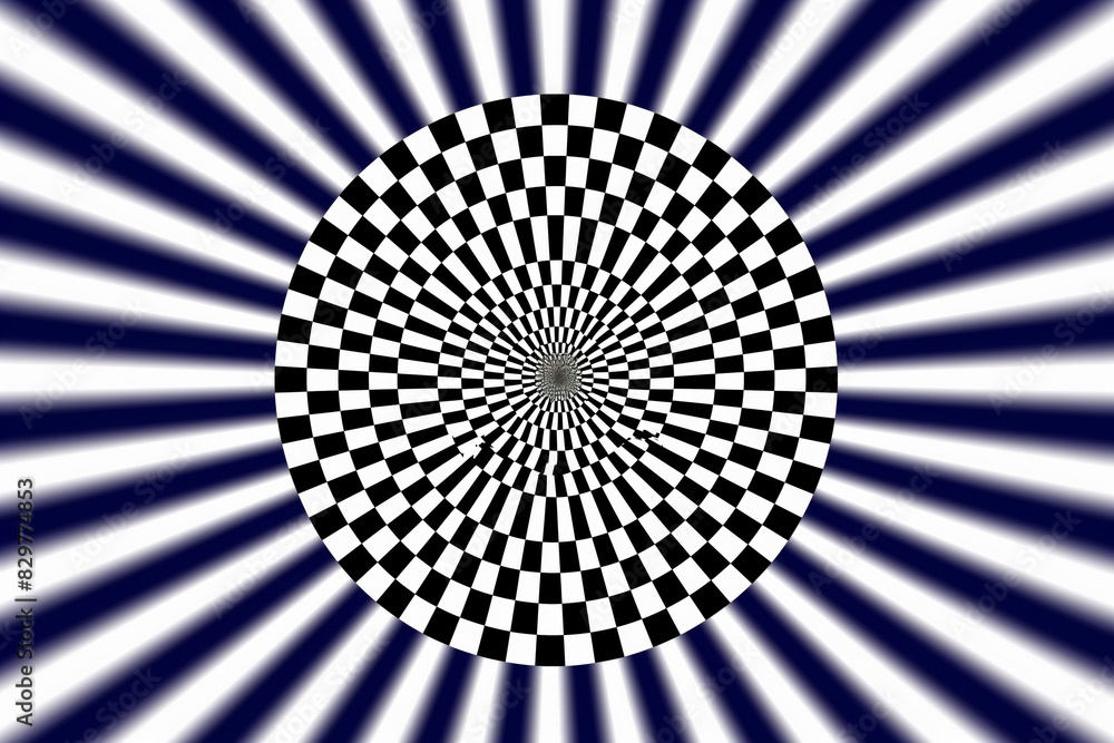 Poster a circular object in black and white, creating a hypnotic spiral pattern that can induce hallucinati
