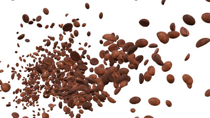 ローストされたコーヒー豆の散乱　背景透過