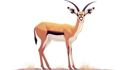 This illustration showcases a cartoon style design of an African wild black tailed gazelle with long horns presented in a flat 2d format against a white background depicting the side view o
