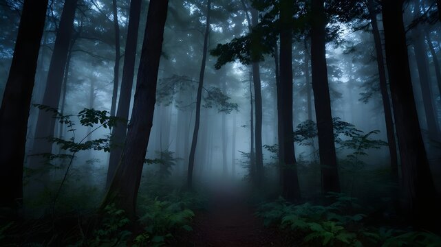 Step into a mystical woodland scene straight out of a fairy tale, immerse yourself in the enchanting beauty of a magical forest, wander through ancient trees draped in moss and mystery, encounter whim